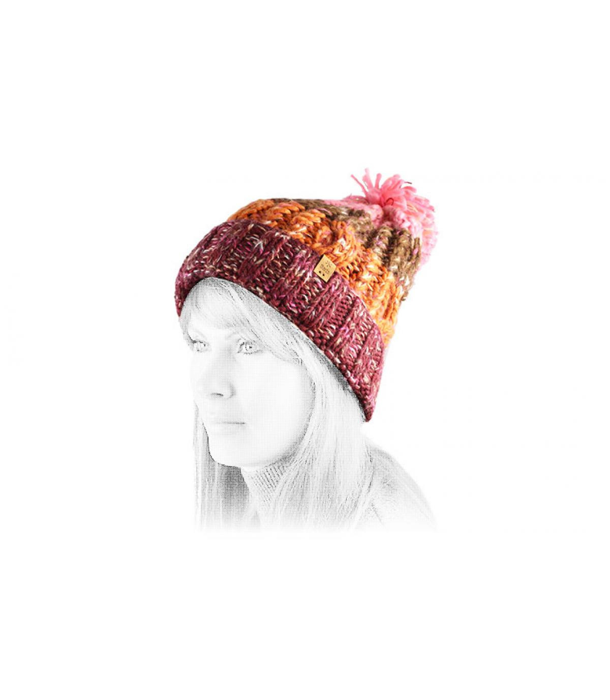 Barts gorro pompón rayas rosa naranja